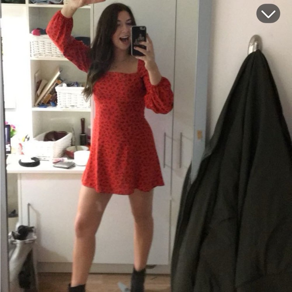 Urban Outfitters Red Floral Long Sleeve Dress